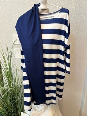 Striped Navy and White Women's Boatneck Top and navy leggings